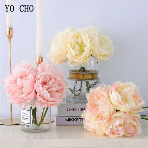 YO CHO Bride Wedding Flower Bouquet Artificial Flower 5 Heads Silk Peony Peony Bouquet Bridesmaid Wedding Bouquets Home Decor