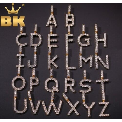 THE BLING KING Small Size CZ Tennis Link Initial Letters Necklace&Pendant For Men/Women Cubic Zirconia Silver Gold Color Jewelry