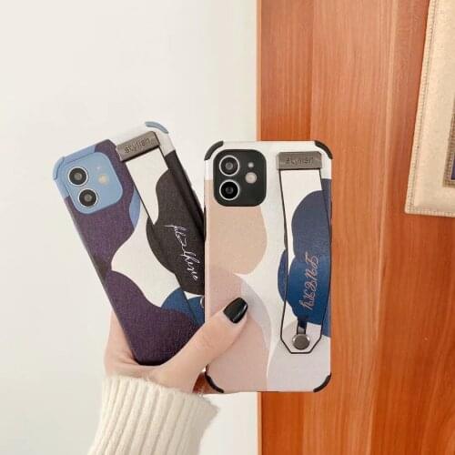 Art Retro Abstract Wrist Strap Phone Case For iPhone 12 11 Pro Max XR XS Max 7 8 Plus X SE 2020 Soft TPU Shockproof Holder Cover