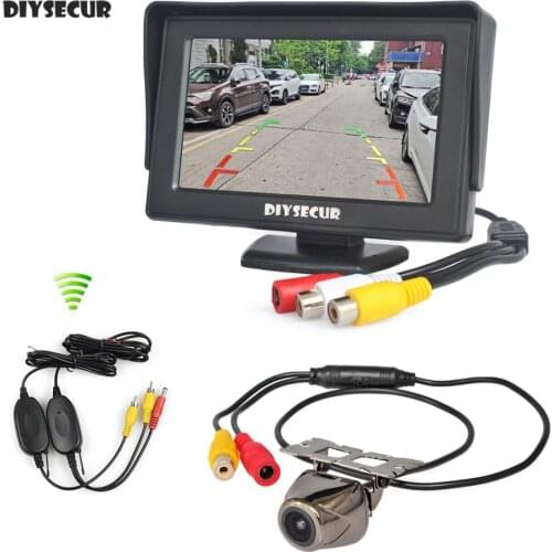 DIYSECUR Wireless 4.3inch TFT LCD Video Car Monitor 2 Video Input + Car Camera Rear View Security Parking Reversing System