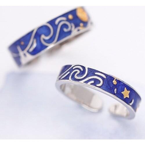 Men Van Gogh Enamel Ring Real 925 Sterling Silver Ring Mothers Day Womens Jewellery Joyas Plata Cadeau Maitresse Bizuteria