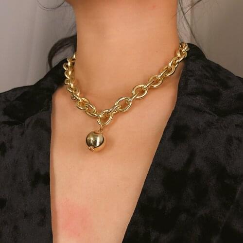 European&American Fashion Trend Punk Exaggerated Thick Chain Short Necklaces for Women Simple Metal Ball Clavicle Chain Jewelry