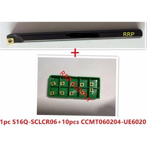 1pc S16Q-SCLCR06+10pcs tincoated insert CCMT060204-UE6020 fitted on the internal turning tool, economical type, 95 degree