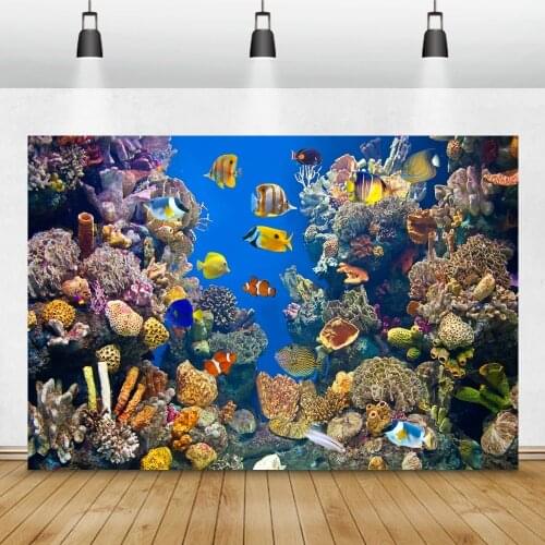 Laeacco Underwater World Coral Marine Fish Baby Birthday Party Photo Backdrop Photographic Background Photocall For Photo Studio
