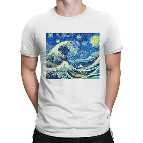 The Great Wave of Starry Night Art T Shirt Van Gogh and Hokusai Mashup Womens and Mens Sizes