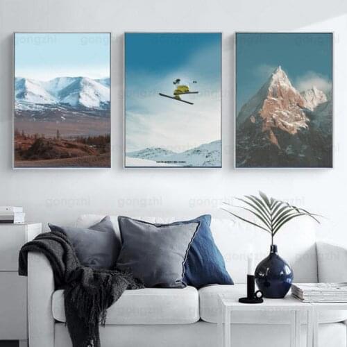 Hd Photography Snow Mountain Blue Sky Helicopter Landscape Painting Frameless Canvas Printing Home Decoration Poster