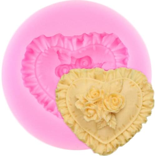 Heart Shape Lace Flower Silicone Mold Baby Birthday Fondant Cake Decorating Tools Cupcake Topper Candy Clay Chocolate Moulds