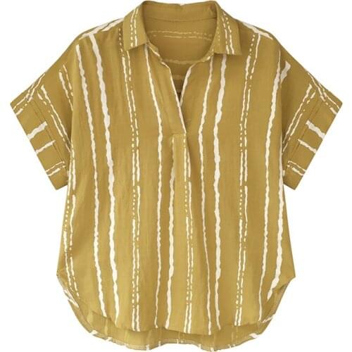 Summer Womens Blouse Doll Chiffon Shirt Large Size Loose Short-sleeved Student Shirt Striped Shirt Bottoming Shirt