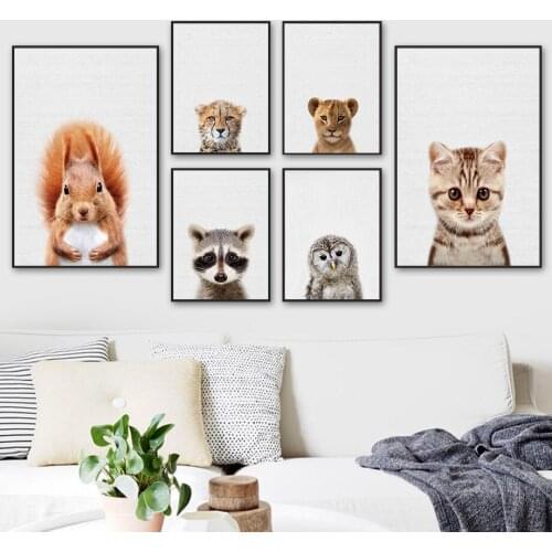 Lion Leopard Cat Squirrel Owl Raccoon Animal Wall Art Canvas Painting Nordic Posters And Prints Wall Pictures Kids Room Decor
