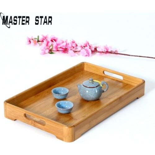 Master Star Bamboo Pallet Lron Angle Tea Tray The Whole Wood Splice Rectangular Tray High-grade Hotel Home Tableware