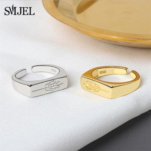 Fashion Boho Geometric Bar Ring Minimalist Trendy Engraved Plant Wheat Spike Shape Japanese and Korean Niche Finger Ring Punk