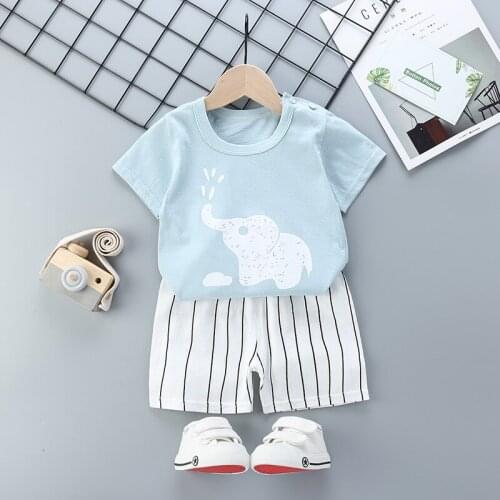 2021 New childrens short-sleeved set pure cotton Korean girl T-shirt shorts boy suit