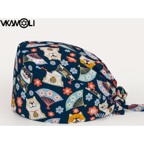 New Womens Men Scrubs Caps Cartoon Printing Scrub Hats Laboratory operator Scrub Hats Cute Cartoon One Size Tie Back Beauty Hats