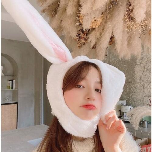 New girls in autumn and winter cute and funny take photos all-match hood keep warm rabbit long ears plush hat J06