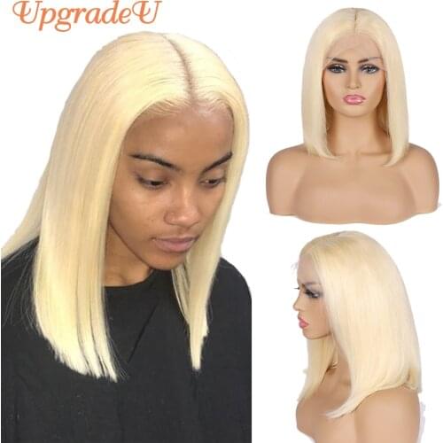 UpgradeU #613 Blonde Straight Human Hair Wig 13x4x1 Short Pixie Cut Bob Human Hair Wigs Middle Part Lace Front Human Hair Wigs