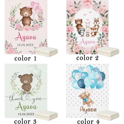 LVYZIHO Baby Bear Thank You Boy / Girl Personalized Name Baby Blanket - 30x40 / 48x60 / 60x80 Inches - Fleece Blanket