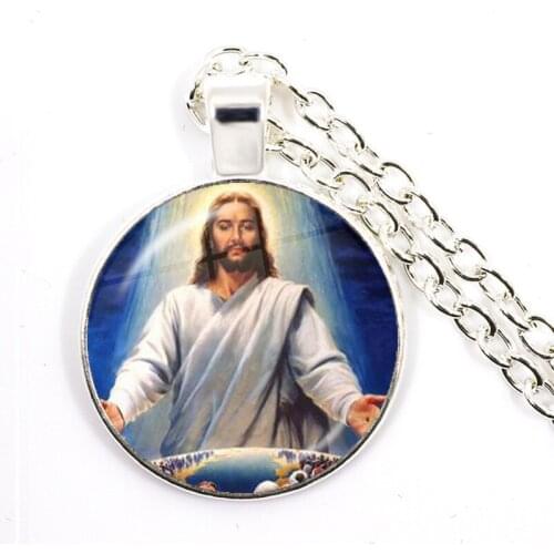 Blessed Virgin Mary Mother of Baby Necklace Jesus Christ Christian Pendant Catholic Religious Glass Tile Necklaces Jewelry