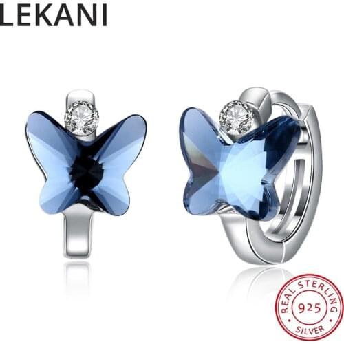 LEKANI Crystals From Swarovski ELEMENTS Butterfly Stud Earrings Cute Bowknot Piercing S925 Silver Fine Jewelry For Women Gifts