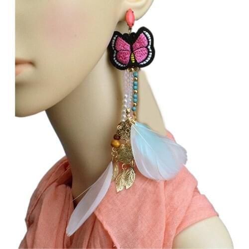 Long Feather Earring Fashion Style Ethnic Boho Dangle butterfly Earring Wedding Earrings Accessories festival Gift Wholesale