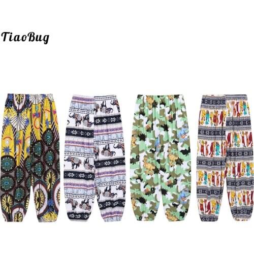 Casual Summer Kids Girls Boys Harem Pants Elastic Waist Boho Print Cartoon Animal Print Sun Protection Bloomers Pants