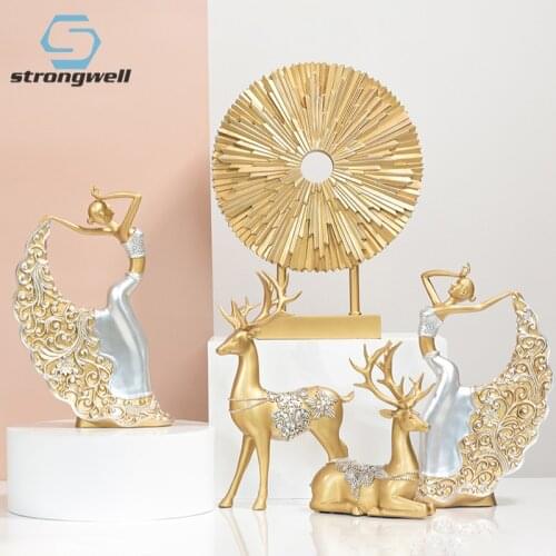 Strongwell Modern Luxury Gold Abstract Sculpture Resin Crafts Desktop Statue Ornaments Set Home Decoration Wedding Gifts