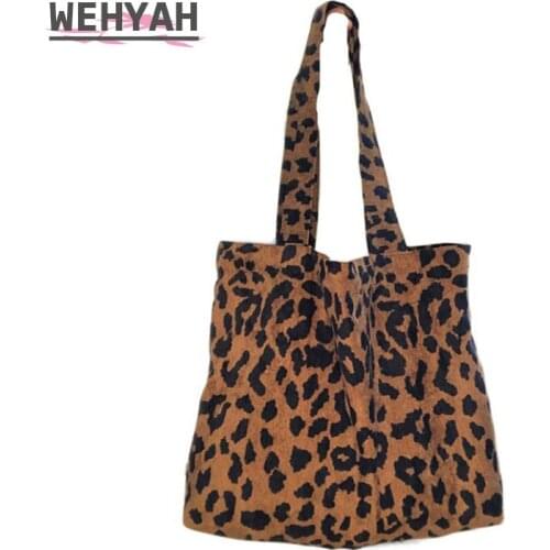 Wahyah Corduroy Casual Tote Bags for Woman Handbags Fashion Leopard Handbag Ins Style Clutch Purse Designer Shoulder Bag ZY042
