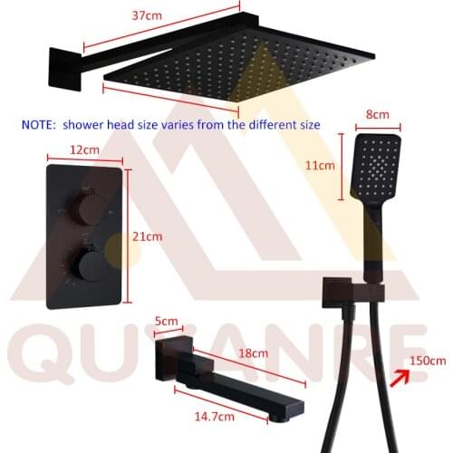 Vidric Vidric Wall Mount 3-way Black Thermostatic Shower Faucet Set Brass Shower Head Swivel Tub Spout 3-way Thermostatic Mixe T