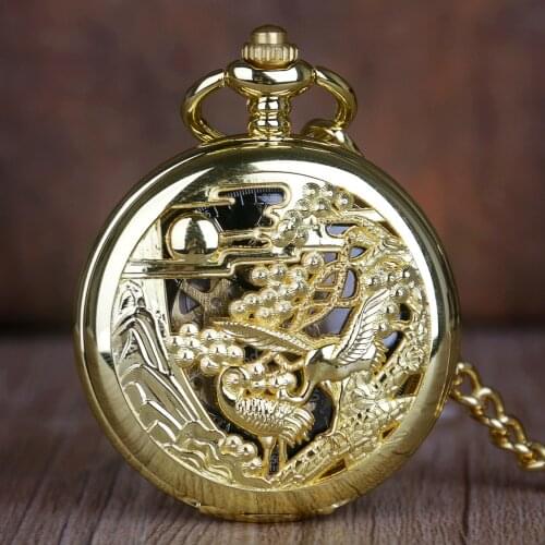 Vintage Golden Pocket Watch Steampunk Skeleton Mechanical Pocket Watches Clock Pendant Hand-winding Mens Womens Fob Chain Gifts
