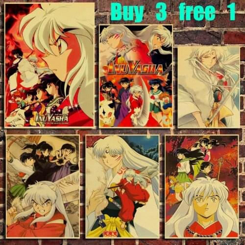 Japanese Anime Dog Yasha Retro Kraft Paper Poster Bar Office Coffee Shop Home Art Wall Sticker Decoration