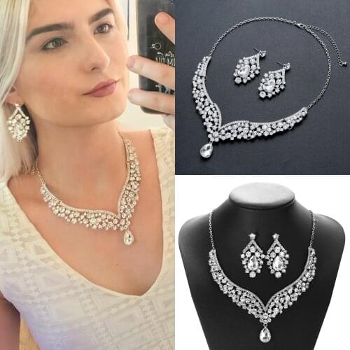 Baroque Crystal Water Drop Bridal Jewelry Sets Rhinestone Tiaras Crown Necklace Earrings for Bride Wedding Jewelry Accessories