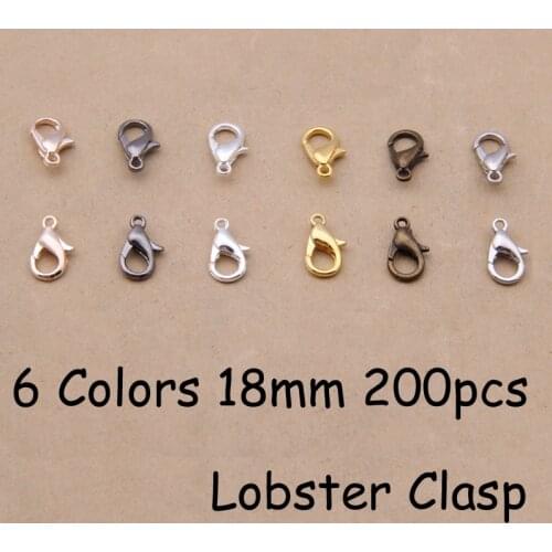 YAGE 18MM 200PCS 6 Colors Zinc Alloy Lobster Clasp.Gold,Bronze,Rhodium,Rose Gold,925 silver Jewelry Findings for jewelry making