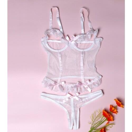 Women Lace Body Suits See Through Sexy Lingerie Transparent Mesh Camis Nightwear Adult Temptation Female Exotic Underwire Bra