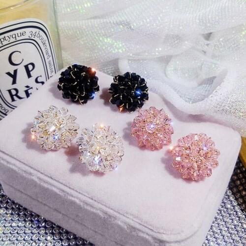 Korean Style 2019 Fashion Black White Pink Crystal Ball Stud Earrings For Women Trendy Female Pearl Small Earring Party Jewelry