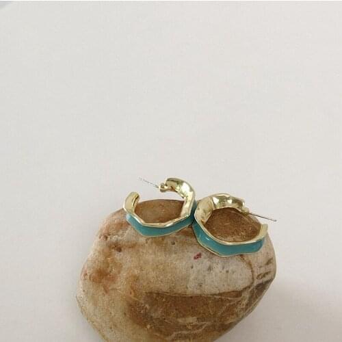 TIMEONLY Korean Fashion C Shape Enamel Hoop Earring 2021 New Simple Delicate Earrings for Women Ladies Accessories Party Gift