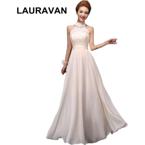 Champagne colored halter neck women bridesmaid plus size bride maid party dresses lace up chiffon a line long xxxl for weddings