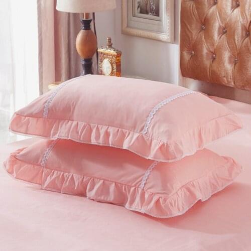 1 Pair Polyester pillow case solid color pillowcase Rectangular Lace Envelope Style Sleeping Bed Pillow Cover 48x74cm