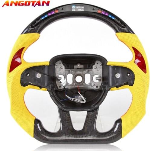 100% Carbon Fiber perforated leather steering wheel with LED Fit For Dodge Muscle car