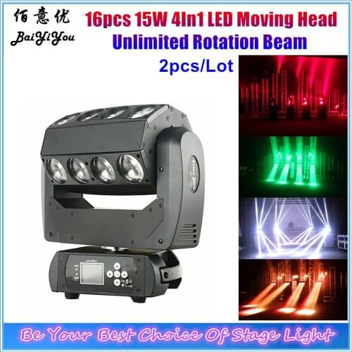 2pcs/Lot 16pcs*15W RGBW 4In1 LED Moving Head Beam Light Elation Blade 360 16x15w Infinite Rotation Roller Spider Beam Wash Light