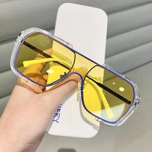 2021 Fashion Sunglasses Women Square Transparent Frame Big Siamese Lens Lunette De Soleil Femme Gift for Girlfriend Sun Glasses