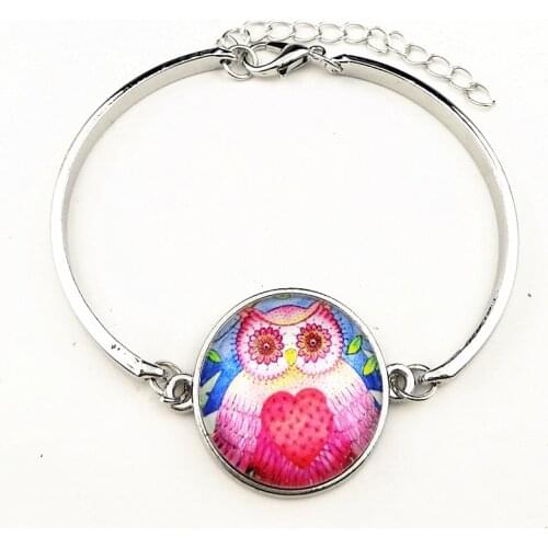24pcs/lot (Mixed 6 style) owl charm Plate silver Bangle,Cartoon glass bracelets for Children students party gift