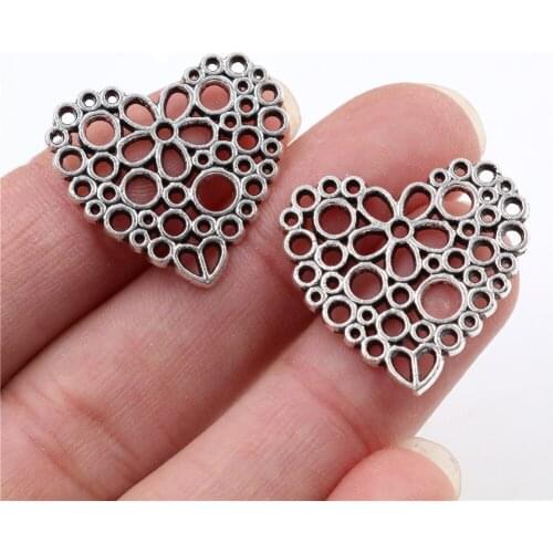 25x23mm 15pcs Antique Silver Plated Hollow Heart Handmade Charms Pendant:DIY for bracelet necklace-P5-13