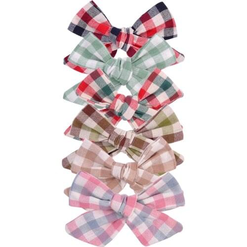 6pcs/lot Lovely Princess Bangs Hairpins Fashion Plaids Print Bowknot Baby Hair Clips DIY Clothing Decoration Photography Props