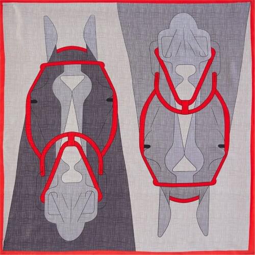 90cm Handmade Curled Brand Scarf Women Bandana Abstract Horse Twill Silk Square Scarf Foulard Hijab Head Scarves Shawl For Lady