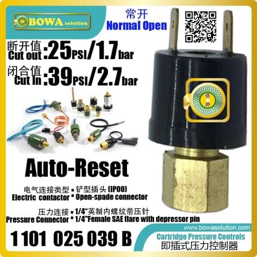Auto reset 25psi cutout and 39psi cutin cartridge pressure controls is great choice for MBP refrigeration unit to avoid overload