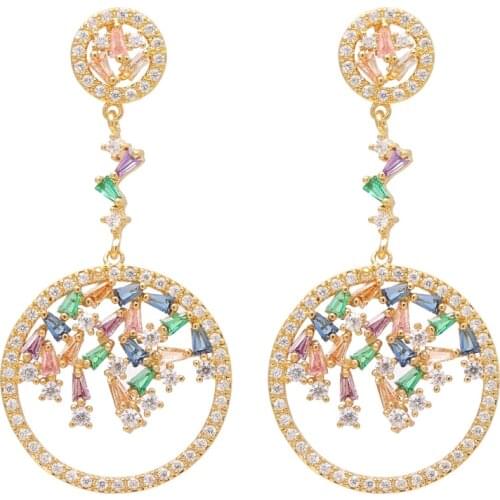 Bettyue Fashion Round Gold Earring Party Charming Dress-Up For Women&Girls Dazzling Jewelry With Colorful Zirconia Fancy Gift