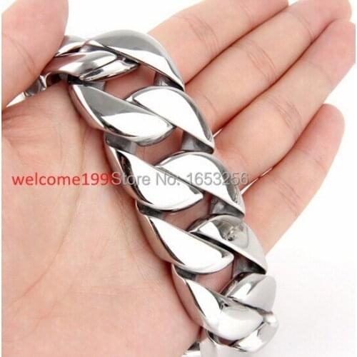 313g Heavy Huge Biker Cuban Curb Chain Bracelet Pure Stainless Steel Bracelet 32mm 9.44'' High Quality
