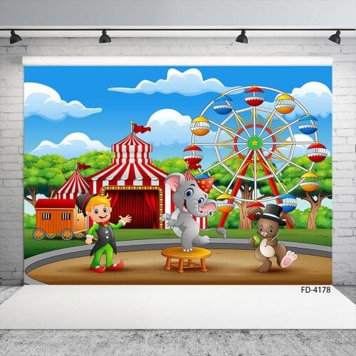 Circus Carnival Elephant Ferris Wheel Photo Backdrops Custom Background for Children Baby Shower Photoshoot Photography Props
