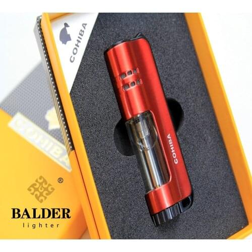 COHIBA Windproof Powerful Triple Torch Lighter BBQ Jet Gas Cigar Lighter Turbo Metal Kitchen Cigar Spray Gun Outdoor Gadgets Man