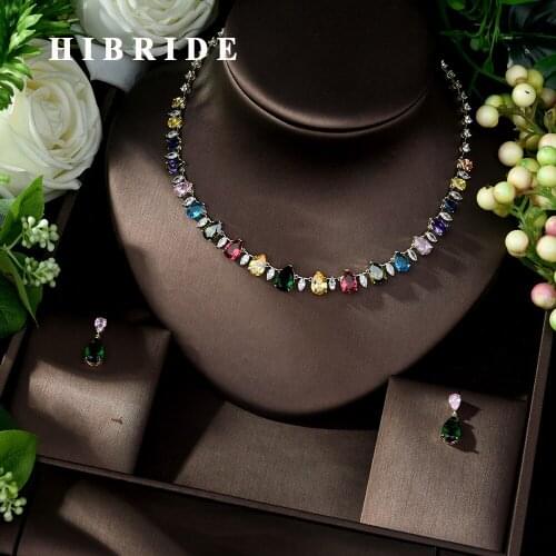 HIBRIDE Luxury Shinny Water Drop Cubic Zirconia Jewelry Sets Earring Set Women Wedding Bride Jewelry Accessories N-1042