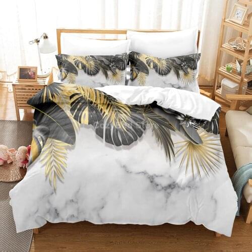 Leaf Marble Bedding Set 3d Duvet Cover Set Comforter Bed Linen Twin Queen King Single Size Kids Adult Gift Fashion Grey Gold